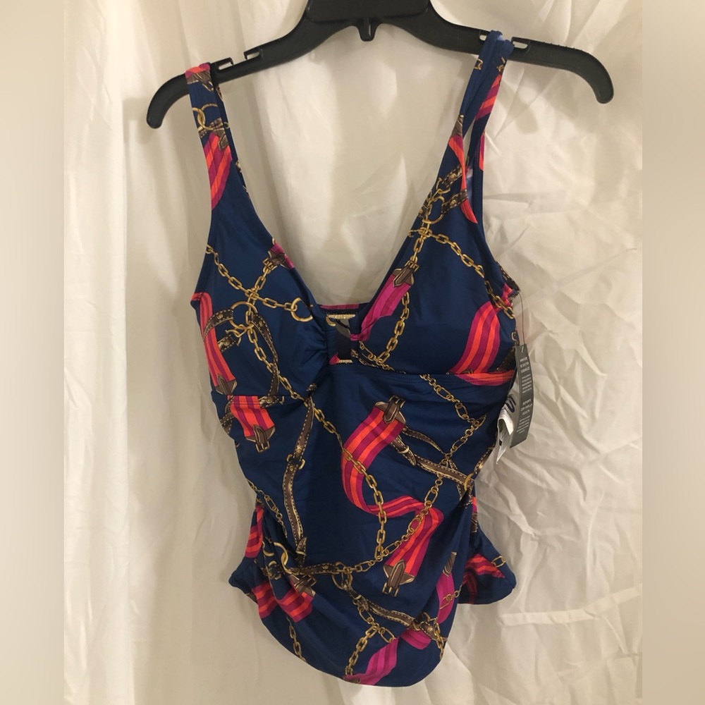 Lauren‎ Ralph Lauren blue gold equestrian multi tankini top size 10 brand new